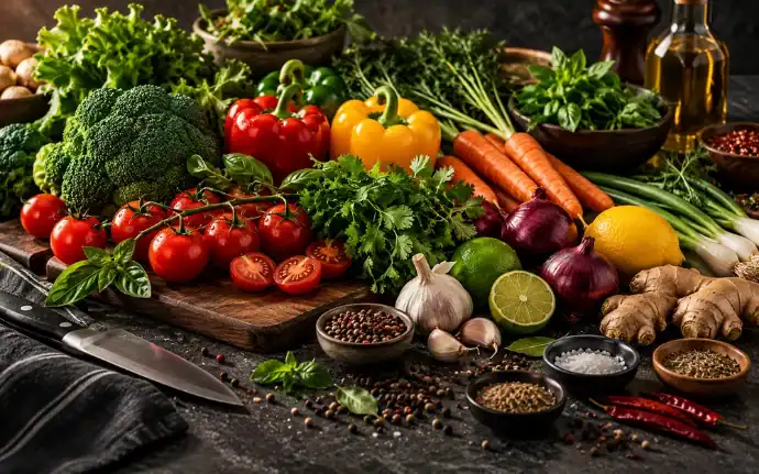 Fresh vegetables and ingredients